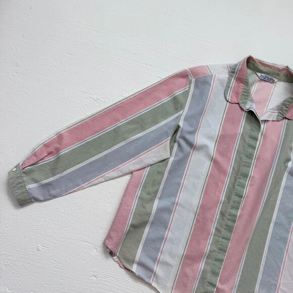 Vintage 80s Miss Fashionality Pastel Stripe Button Up Shirt, Size 42 - Picture 2 of 10
